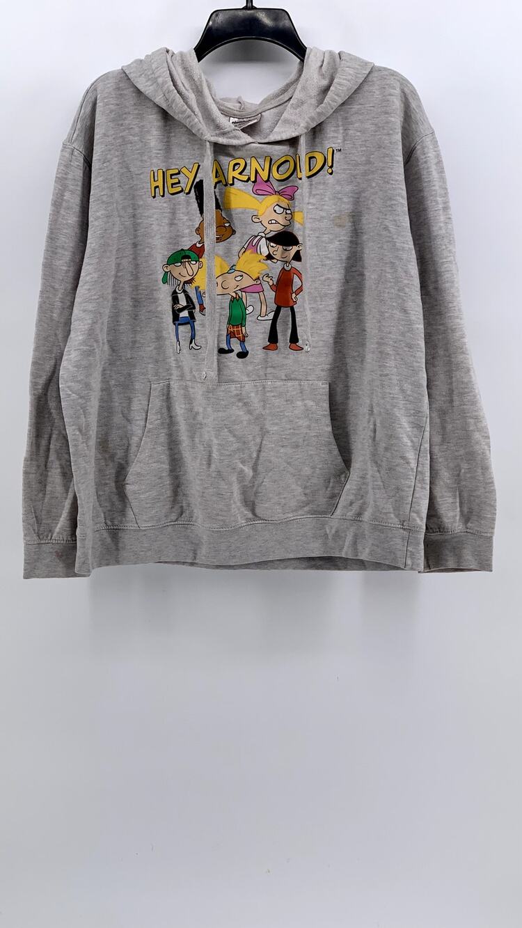NICKELODEON Kids' Gray Graphic Hey Arnold! Pullover Hoodie SZ XL